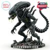 Full body xenomorph brick model with articulated limbs tail and display base isolated on white background!