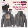 A gray hoodie designed for fans of Alex Warren’s “Little Orphan Alex Live” show, with a cinematic front graphic featuring a large moon, character silhouettes, and handwritten-style autographs on both front and back!