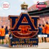 Auburn Tigers Whiskey Bottle in Style 3 with a golden crown on top, featuring the bold Auburn logo and vibrant team colors.