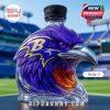 Close-up of the Baltimore Ravens whiskey bottle labeled Style 2 with a black cap and purple raven head design.