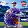 Close-up of the Baltimore Ravens whiskey bottle labeled Style 4 with a purple crown top and raven head design.