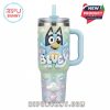 A detailed view of the Bluey tumbler featuring embossed decorations and a child-friendly color palette, shown in isolation for clarity!
