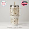 A Bob Dylan themed insulated tumbler with elegant gold decorations displayed clearly for full product visibility!