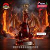 Charizard bottle with a Jack Daniel's hat topper against a fiery volcanic backdrop.
