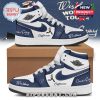 Navy white high top sneaker with custom name artwork sporty design and premium appearance!