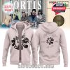 A zip-up hoodie design displaying grayscale figures of the CORTIS band on the front and a stylized floral emblem with five autographs on the back, merging K-pop culture and streetwear style!
