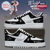 Side profile of Conan Gray x Wishbone custom sneakers with printed autographs, personal name label, and character art, placed on a shoebox!