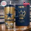 Gold Dallas Cowboys tumbler with matching box on stadium table!