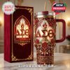 Premium 40oz Delta Sigma Theta tumbler, featuring vibrant colors and crest. Keeps drinks hot or cold for hours. Perfect DST gift!