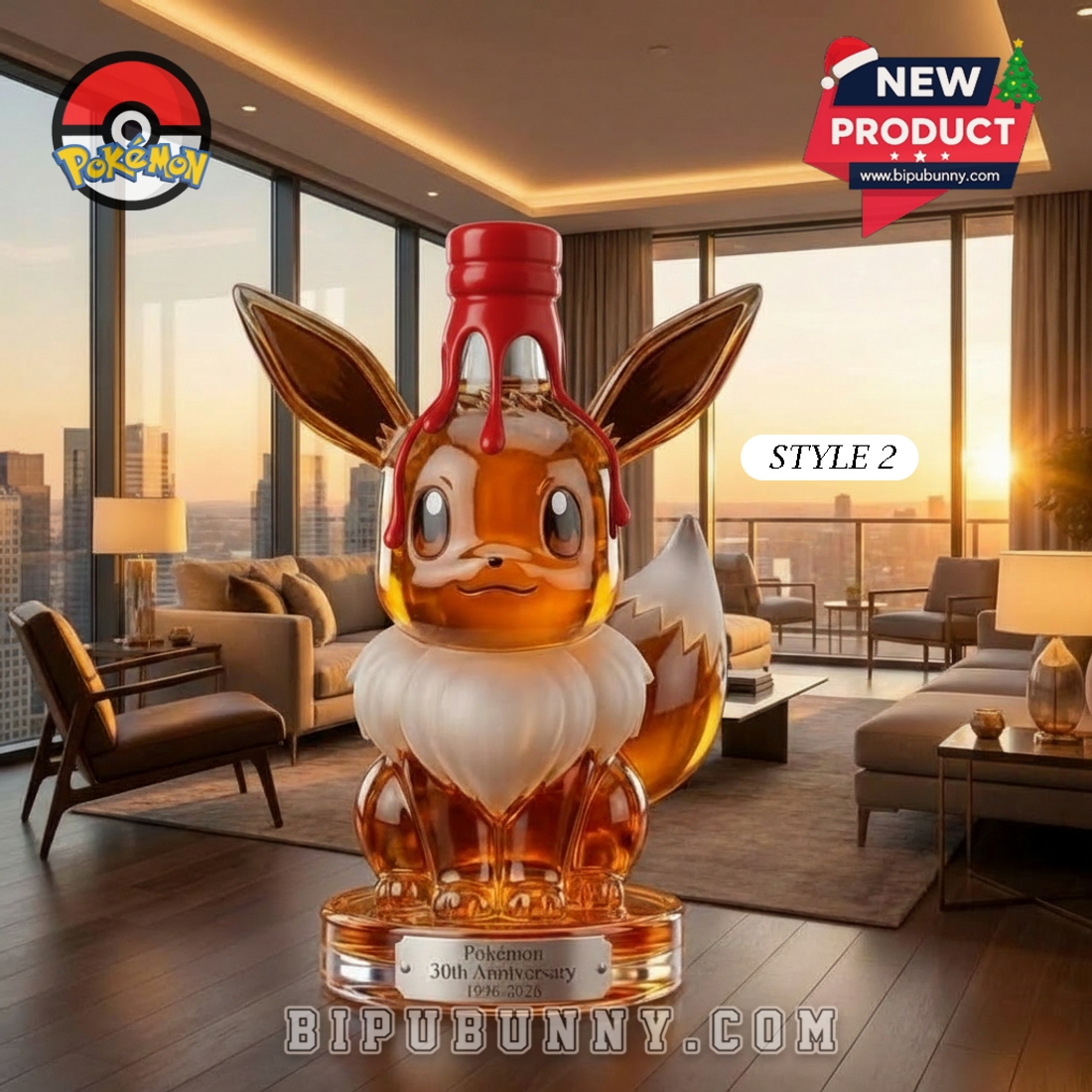 Eevee Frosted Pokémon 30th Anniversary Whiskey Bottle Eevee Frosted Pokémon 30th Anniversary Whiskey Bottle