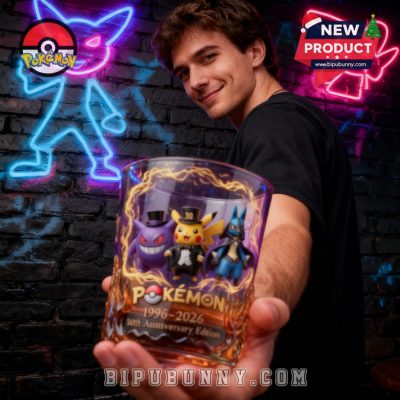 Gengar Pikachu Lucario Pokemon 30th Anniversary Whiskey Glass