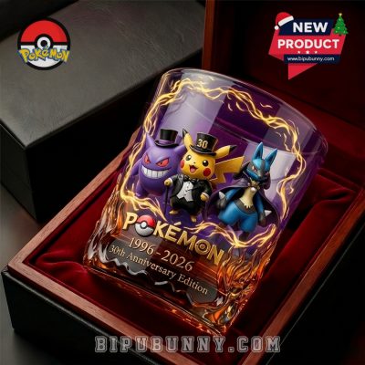 Gengar Pikachu Lucario Pokemon 30th Anniversary Whiskey Glass