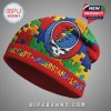Grateful Dead Autism Awareness Beanie Hat with colorful dancing bears and puzzle piece design.