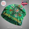 Green tie dye beanie with Grateful Dead bears in leprechaun hats around the 'Steal Your Face' logo and 'Luck of the Dead' text.!