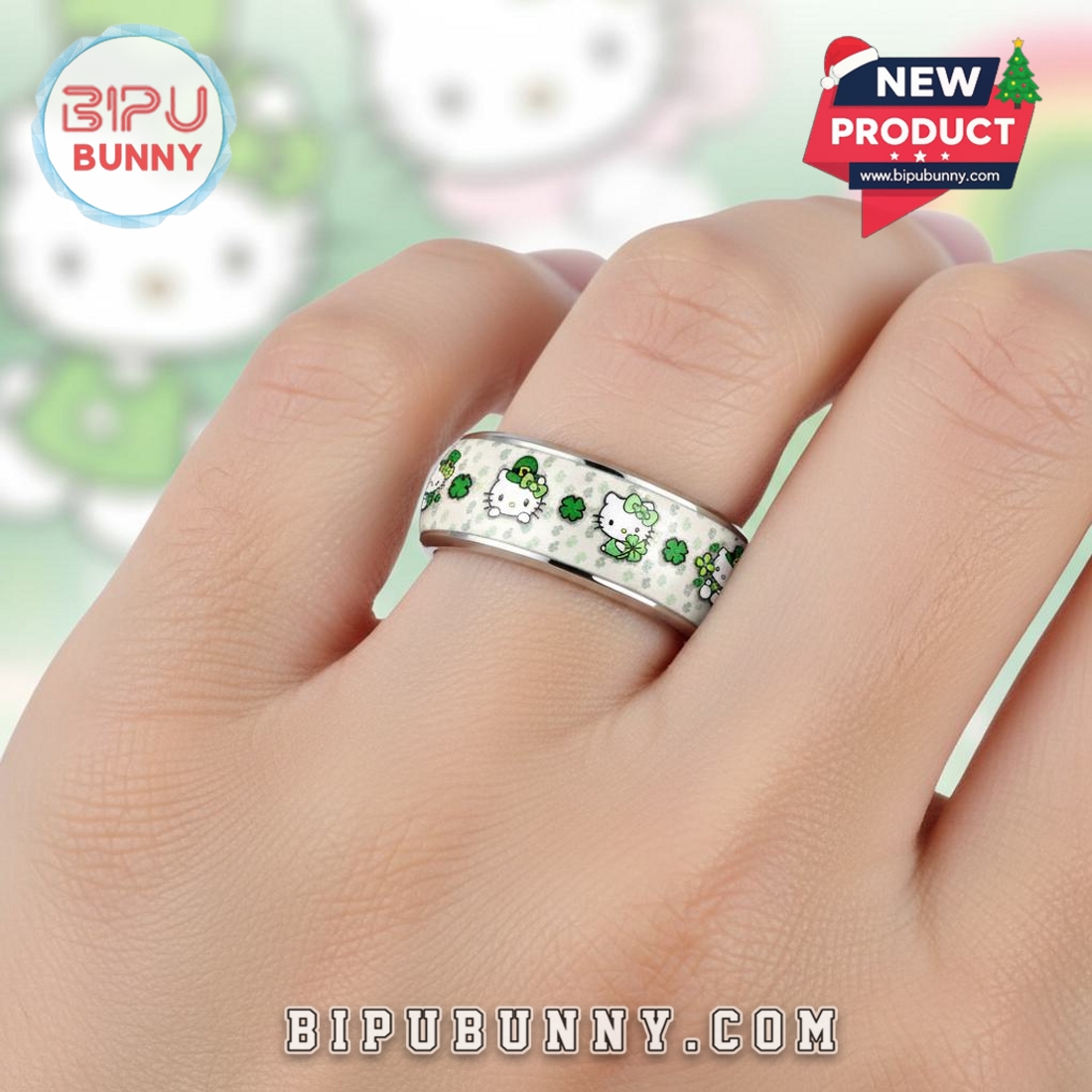 Hello Kitty St. Patrick’s Day Silver Tungsten Ring Hello Kitty St. Patrick’s Day Silver Tungsten Ring