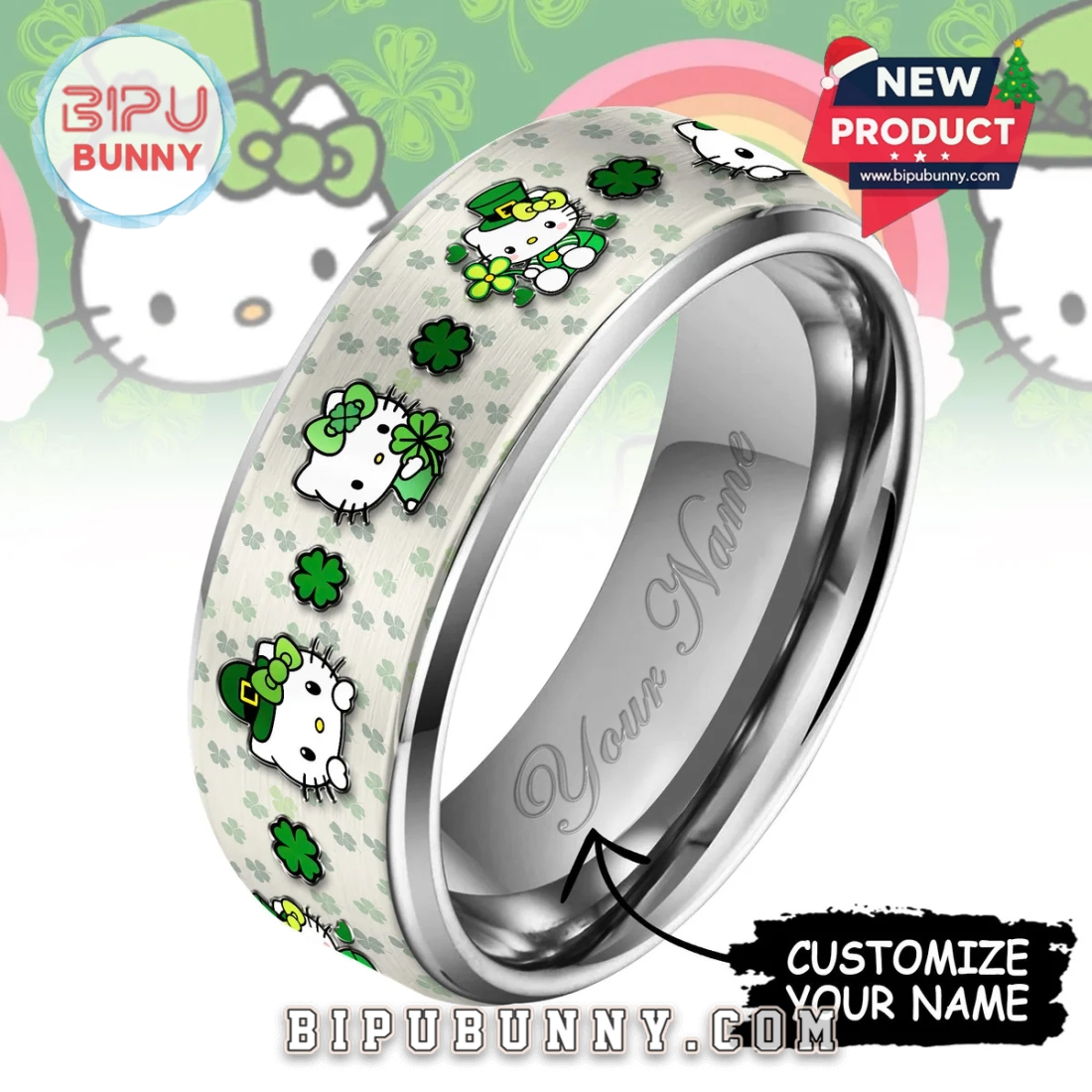 Hello Kitty St. Patrick’s Day Silver Tungsten Ring Hello Kitty St. Patrick’s Day Silver Tungsten Ring