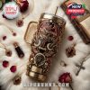 Top view of Hollywood Vampires tumbler surrounded by gothic accessories and romantic vampire themes!