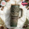 Top down view of Hozier tumbler with forest inspired decor and organic textures!