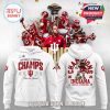 Front and back views of white Indiana champs hoodie with bowl championship graphics!
