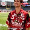 Red Indiana Hoosiers championship Hawaiian shirt worn in football stadium.