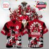 Indiana Hoosiers 2026 championship Hawaiian shirt with palm trees and trophy graphics, front and back view.