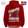 Back of red hoodie showing 2026 Rose Bowl Champions Indiana design with IU logo and trophy!