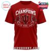 Red t-shirt showing front design with Indiana Hoosiers Champions and Rose Bowl logo!