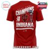Back of red t-shirt showing Rose Bowl Champions 2026 Indiana design with trophy and IU emblem!