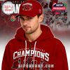 Model wearing Indiana Hoosiers hoodie and cap standing in front of Rose Bowl team celebration background!