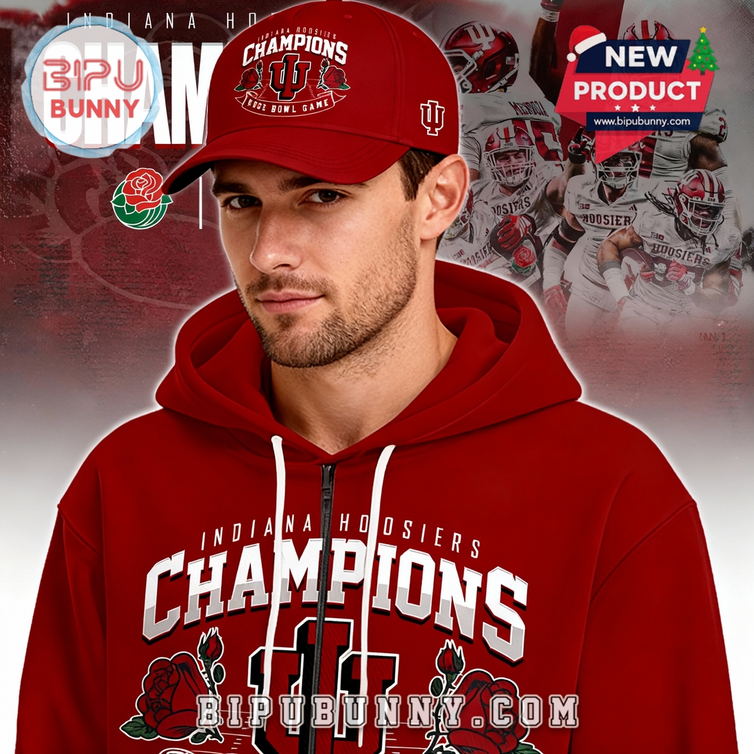 Indiana Hoosiers Rose Bowl Champions Red Hoodie 2026 Indiana Hoosiers Rose Bowl Champions Red Hoodie 2026