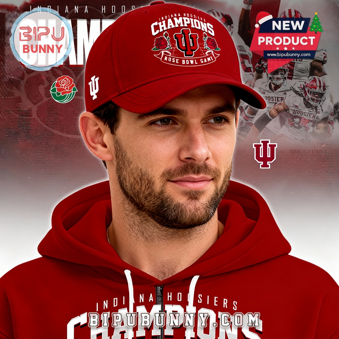 Indiana Hoosiers Rose Bowl Champions Red Hoodie 2026 Indiana Hoosiers Rose Bowl Champions Red Hoodie 2026