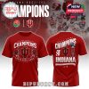 Indiana Hoosiers red hoodie with bold championship design over celebratory team background!