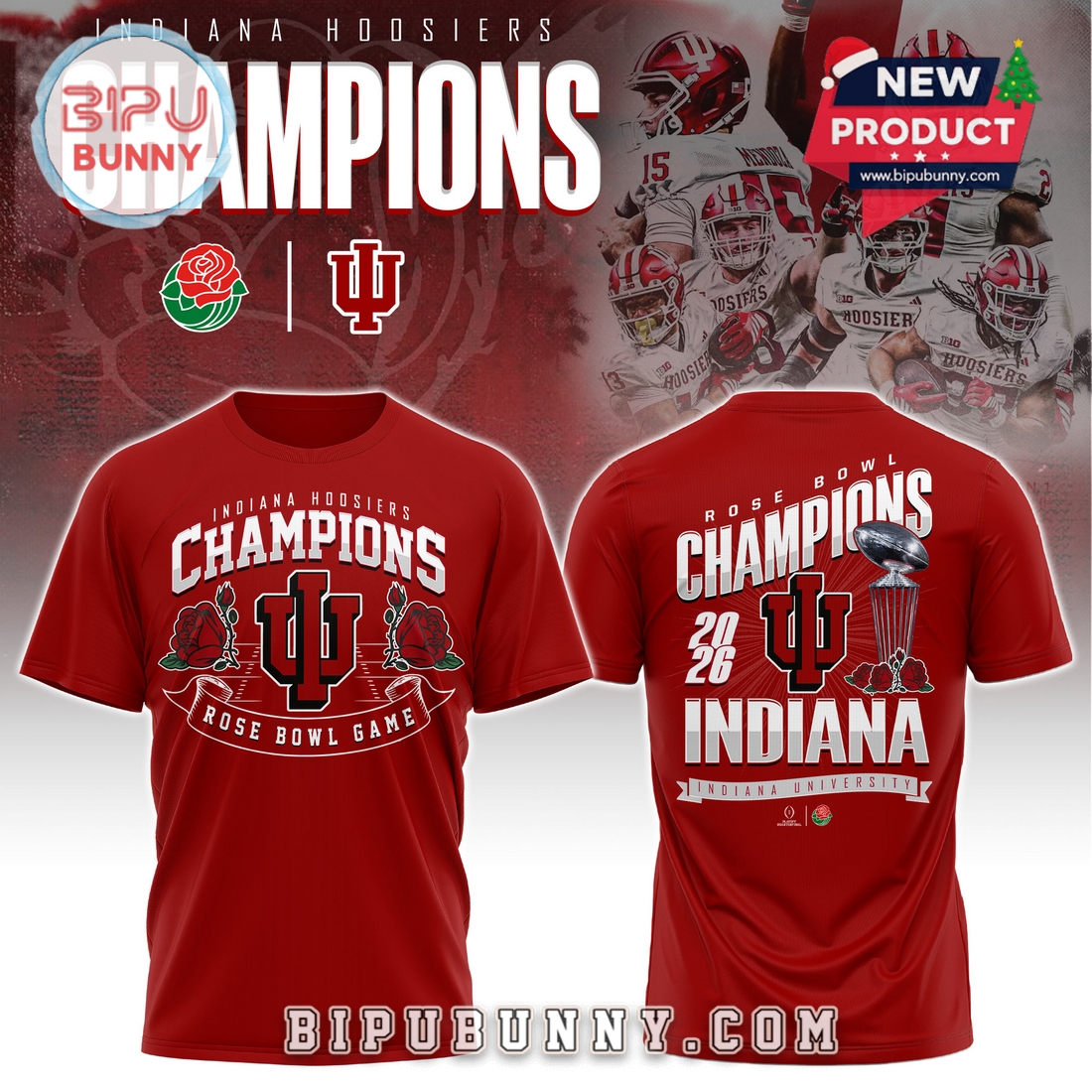 Indiana Hoosiers Rose Bowl Champions Red Hoodie 2026 Indiana Hoosiers Rose Bowl Champions Red Hoodie 2026