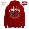 Close-up of red hoodie front showing IU Champions Rose Bowl Game graphics with roses and bold text!