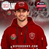 A man wearing a red Indiana Hoosiers hoodie and cap, both showcasing Rose Bowl 2026 Champions graphics and university logos. The background highlights other players in action during the game!