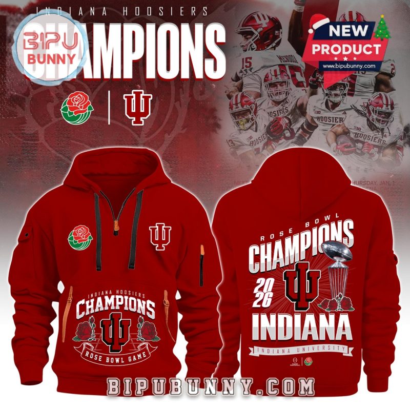 Indiana Hoosiers Rose Bowl Champions Red Quarter-Zip Hoodie 2026