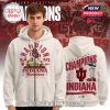 A man wearing a white Indiana Hoosiers hoodie featuring Rose Bowl Champions artwork with team logo bold text and commemorative graphics!