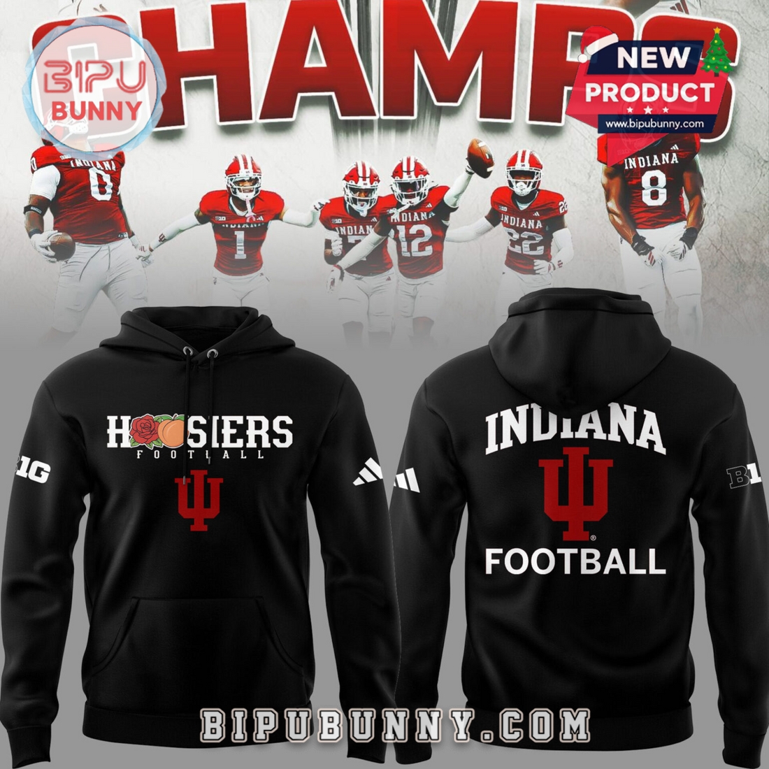 Indiana Hoosiers Rose Bowl x Peach Bowl Champs Black Hoodie Indiana Hoosiers Rose Bowl x Peach Bowl Champs Black Hoodie
