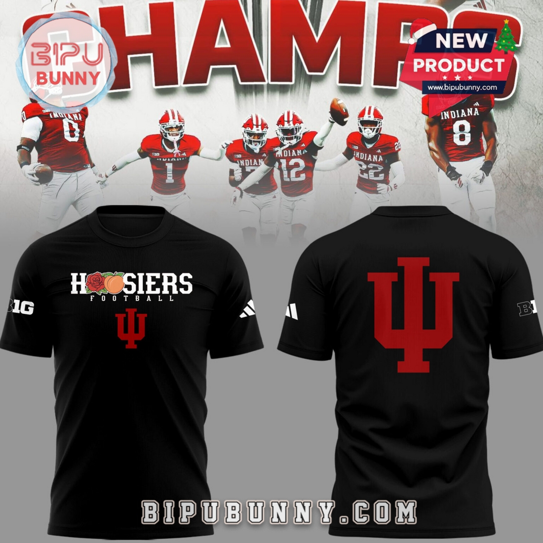 Indiana Hoosiers Rose Bowl x Peach Bowl Champs Black Hoodie Indiana Hoosiers Rose Bowl x Peach Bowl Champs Black Hoodie