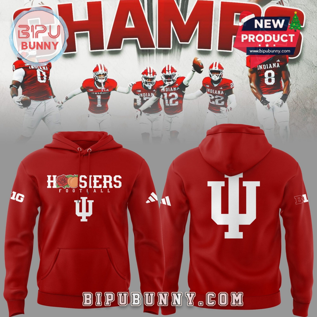 Indiana Hoosiers Rose Bowl x Peach Bowl Champs Red Hoodie Indiana Hoosiers Rose Bowl x Peach Bowl Champs Red Hoodie