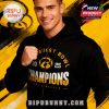 Black Iowa Hawkeyes Champions hoodie worn by a smiling man highlighting team pride and bold front design!