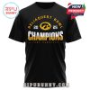 Front view of a black Iowa Hawkeyes Champions t shirt with bold team graphics!