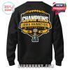 Back view of a black Iowa Hawkeyes Champions sweater highlighting a strong football themed graphic!