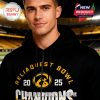 Black Iowa Hawkeyes Champions 2025 hoodie worn inside a football stadium, showing bold print and team pride!