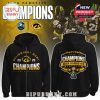 Black Iowa Hawkeyes 2025 Champions zip hoodie with gold trophy-themed graphics on front and back!