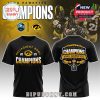 Iowa Hawkeyes Champions 2025 black t shirt with large front print and trophy badge graphic on the back!