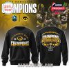 Iowa Hawkeyes 2025 Champions black sweater with front team text and detailed trophy artwork on the back!