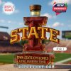 Style 1 Iowa State bottle with wooden cap on stadium background.