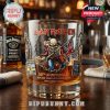 Iron Maiden commemorative whiskey glass displayed on a bar counter with classic bar setting!