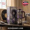 Jimi Hendrix tumbler with matching box on wooden shelf next to records and vintage music decor!